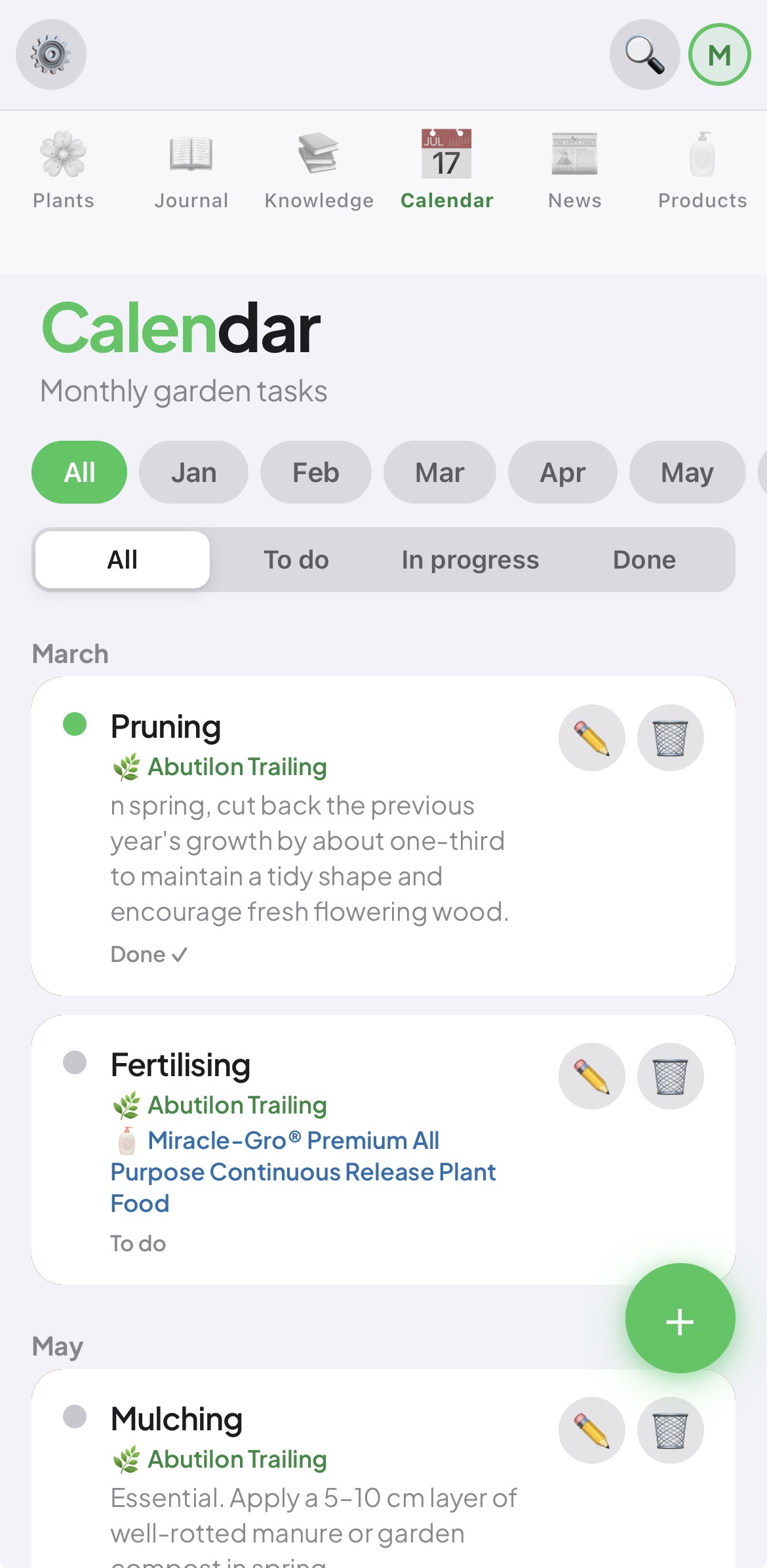 Calendar view